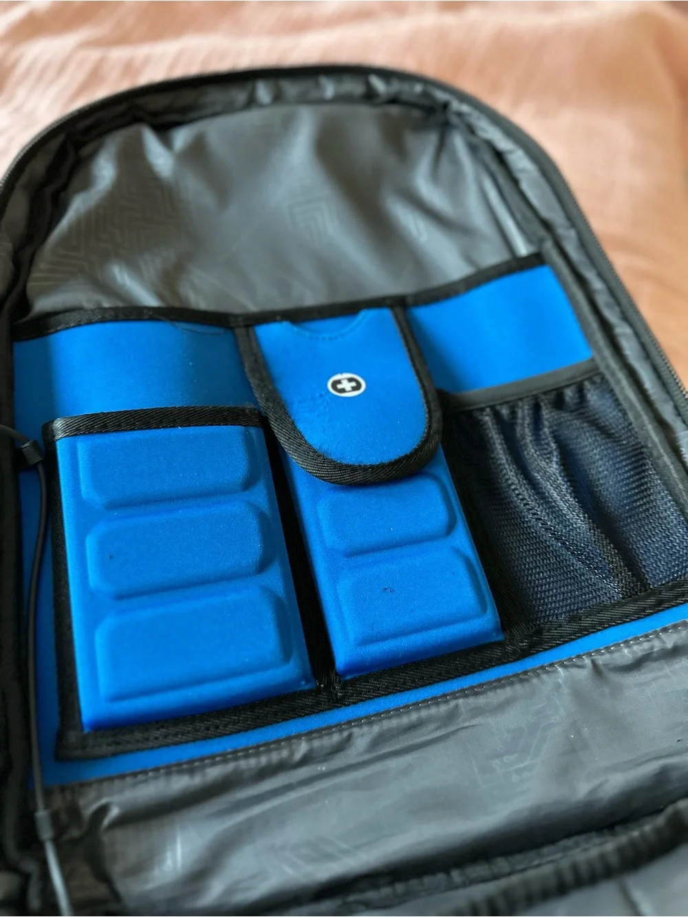 SwissGear Digital Black Backpack with Blue Trim and Silver Zippers